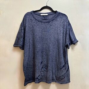 We The Free Free People Blue Acid Wash T-Shirt Size L | Oversized Casual Tee